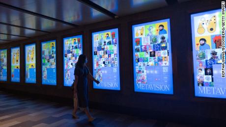 LED screens showcasing NFT artwork at Metavision.