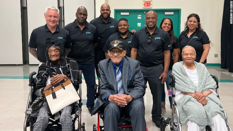 Ed Mitzen, top left, and his staff at the nonprofit Business for Good, met the Tulsa race massacre survivors Viola Fletcher, 108, Hughes &quot;Uncle Red&quot; Van Ellis, 101, and Lessie Benningfield Randle, 107, on May 18, 2022 in Tulsa. 