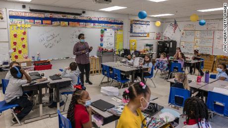 Nicole Brown, a second grade teacher, starts class at Carter Traditional Elementary School on January 24, 2022, in Louisville, Kentucky. 