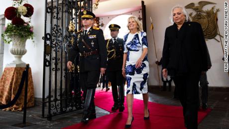 First lady Jill Biden arrives at the Carondelet Palace in Quito, Ecuador, Thursday, May 19, 2022. 
