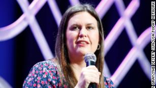 Sarah Huckabee Sanders, here speaking at an event in Indian Wells, California, on February 1, 2022, is favored to win the Arkansas governor&apos;s race this year.
