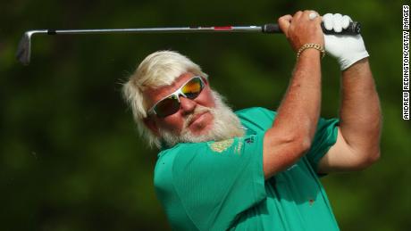 Daly plays his shot from the 11th tee during the first round of the 2022 PGA Championship.
