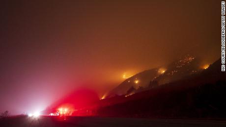 The Dolan Fire burns at night along Highway 1 near Big Sur, California, September 13, 2020.