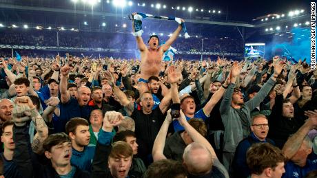 Everton fans invade the pitch after the Premier League match between Everton and Crystal Palace at Goodison Park on May 19, 2022.