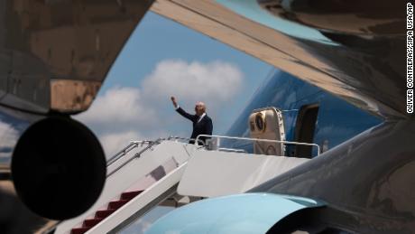 US President Joe Biden boards Air Force One at Joint Base Andrews in Maryland on May 19, 2022, as he travels to South Korea and Japan, on his first trip to Asia as President (Photo by Oliver Contreras/Sipa USA)(Sipa via AP Images)