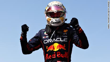 Verstappen celebrates his third successive victory.