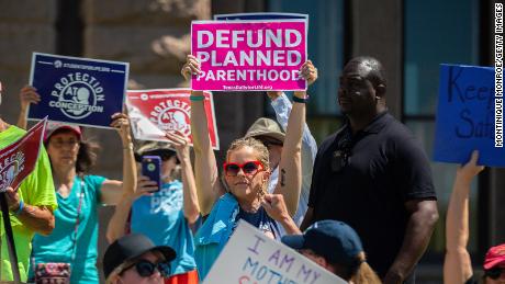 Anti-abortion protesters attend a rally for  reproductive rights at the Texas Capitol on May 14, 2022 in Austin, Texas.