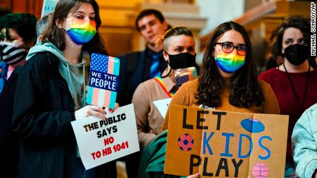Indiana lawmakers override GOP governor&#39;s veto to enact anti-trans sports ban