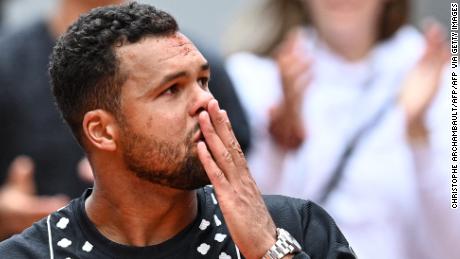Jo-Wilfried Tsonga was in tears as he said goodbye to his fans. 