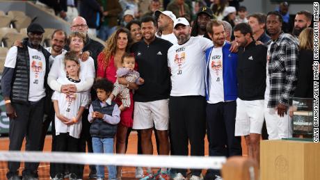 Tsonga was joined by his friends and family at a post-match presentation ceremony. 