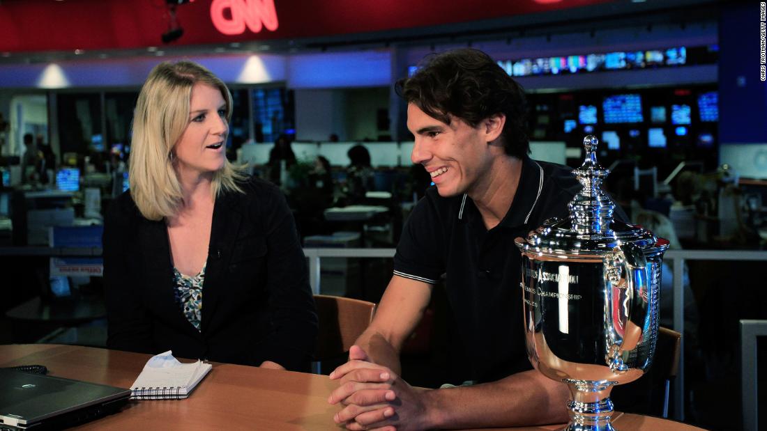 Rafael Nadal is interviewed by anchor Candy Reid of CNN International on September 14, 2010, in New York City after winning the 2010 US Open.