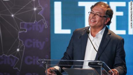Gustavo Petro speaks during an election debate in Bogota on Monday.