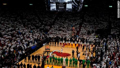 A moment of silence for those killed at the Robb Elementary School massacre in Uvalde was held before Game 5 of the Eastern Conference Finals playoff series.