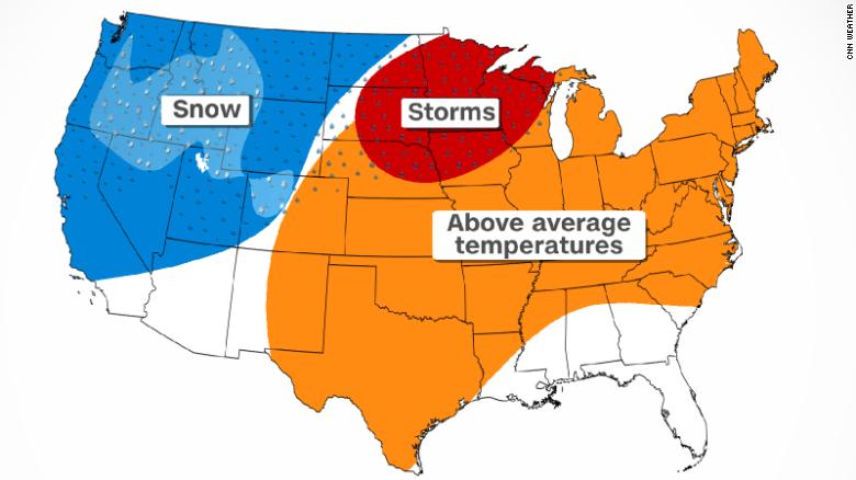 Snow, severe storms and triple-digit heat all in holiday weekend forecast