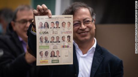 Petro casts a ballot at a polling location during the first-round presidential election in Bogota, Colombia, on Sunday, May 29, 2022. 