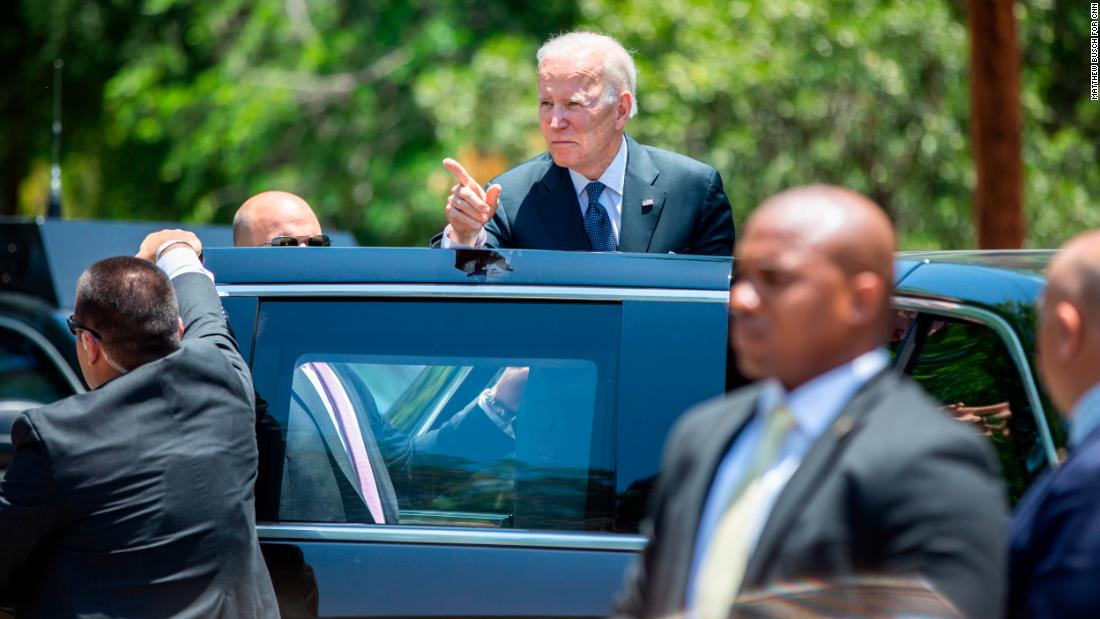 President Joe Biden looks back at the crowd gathered outside of the Sacred Heart Catholic Church after attending Mass in Uvalde on Sunday, May 29. People in the crowd shouted, &quot;Do something!&quot; And as Biden looked back at them he said, &quot;We will.&quot;