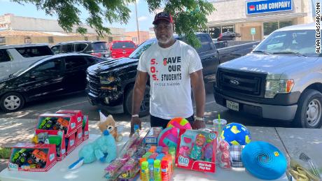 Patrick Johnson drove seven hours from Harleton, Texas to deliver toys to children in Uvalde. 