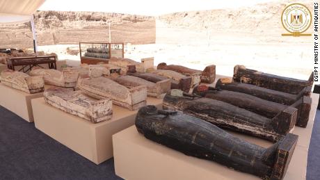 Ancient bronze statues and colored sarcophagi were found in Egypt's Saqqara necropolis.