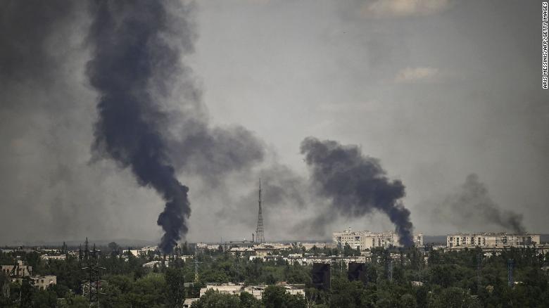 Smoke rises over Severodonetsk during heavy fighting between Ukrainian and Russian forces.