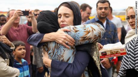 New Zealand Prime Minister Jacinda Ardern kisses a worshiper at the Kilbirnie Mosque on March 17, 2019 in Wellington, days after the mass shooting in Christchurch. 