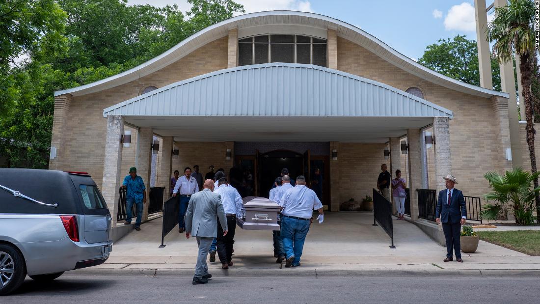 Pallbearers carry Amerie Jo Garza&#39;s casket into the Sacred Heart Catholic Church in Uvalde on Tuesday, May 31. 