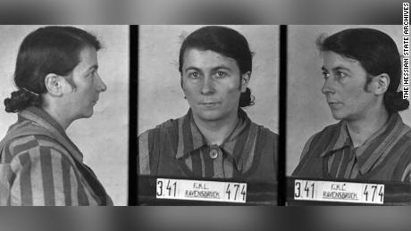 A series of photos shows Mary Pünjer at the Ravensbrück concentration camp. 