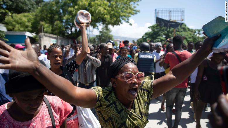 Demonstrators protest against surging violence in Port-au-Prince earlier this month. 