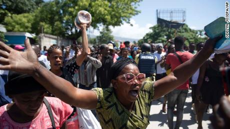 Protesters protest against rising violence in Port-au-Prince earlier this month. 