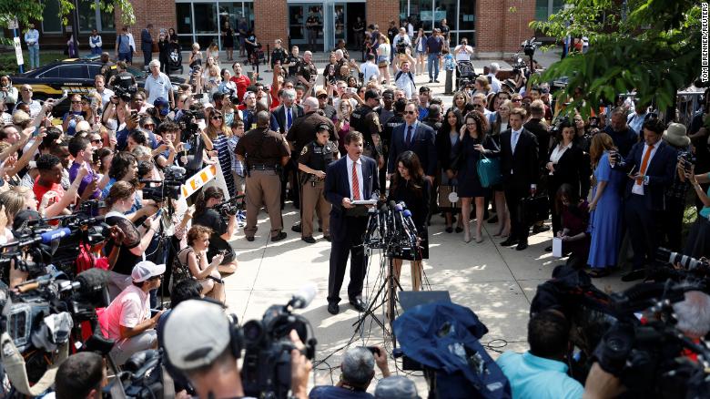 Johnny Depp&#39;s attorneys Benjamin Chew and Camille Vasquez speak to the media after the verdict was announced.