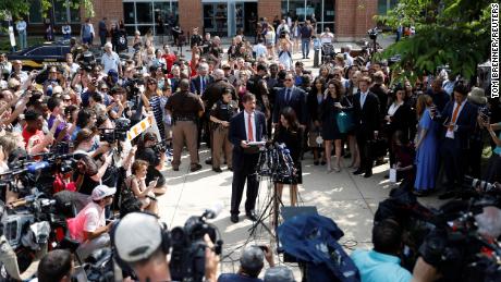 Johnny Depp&#39;s attorneys Benjamin Chew and Camille Vasquez speak to the media after the verdict was announced.