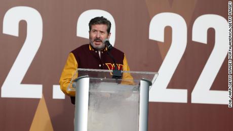 Dan Snyder speaks during the announcement of the Washington Football Team&#39;s name change to the Washington Commanders at FedExField on February 02, 2022 in Landover, Maryland.