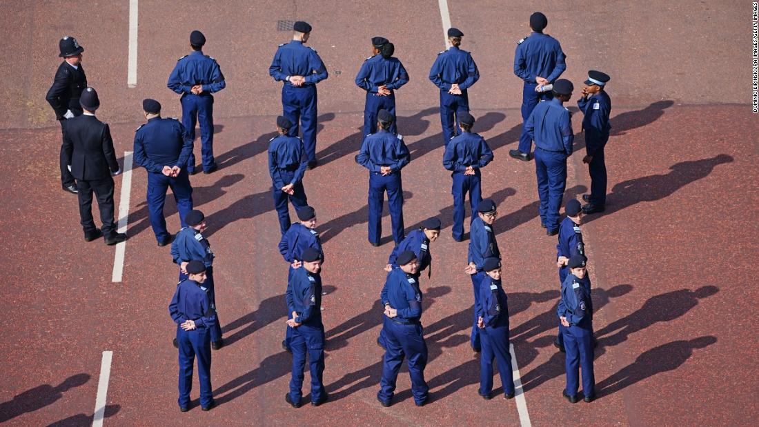 Police officers line up on The Mall ahead of the Trooping the Colour ceremony on Thursday.