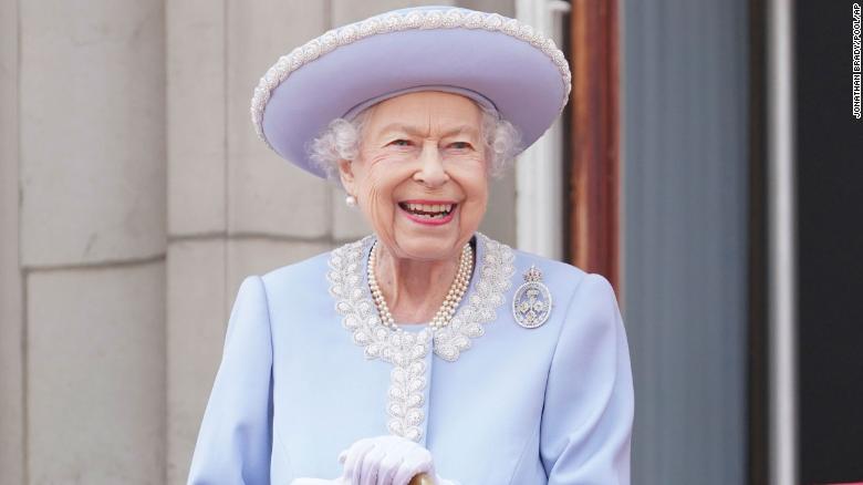 Queen Elizabeth II watches from the balcony of Buckingham Palace during the Trooping the Colour parade in London on Thursday, June 2.