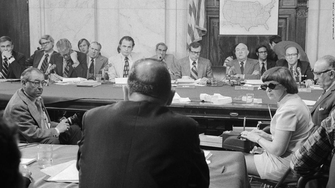 McCord, seen in the foreground, testifies before the Senate committee on May 18, 1973.