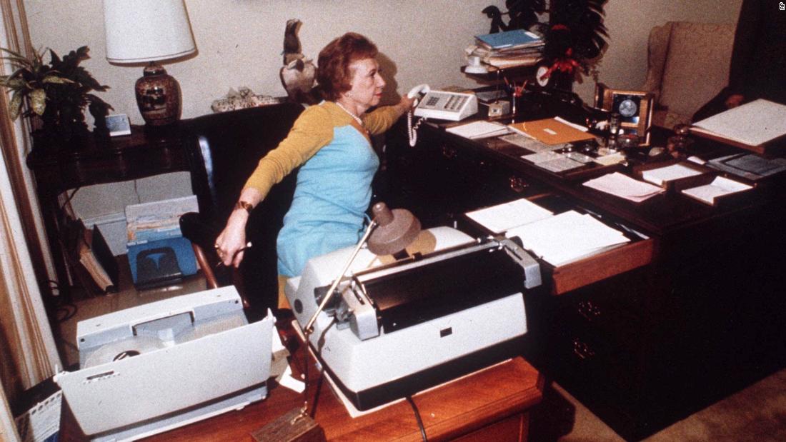 The White House agreed to release some of the subpoenaed tapes, but one — dated June 20, 1972 — included a mysterious 18-minute gap. Nixon&#39;s secretary, Rose Mary Woods, said she was responsible for accidentally erasing the tape. Here, she demonstrates the &quot;Rose Mary Stretch&quot; that she said could have resulted in the erasure.