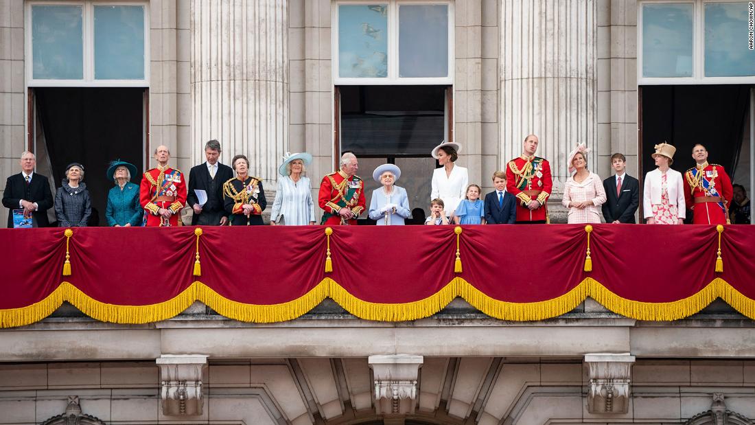 The Queen is joined by members of the royal family on the Buckingham Palace balcony on Thursday.
