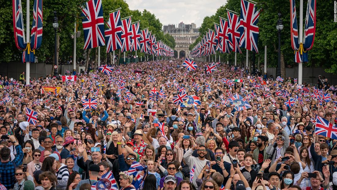 People pack The Mall in London for Thursday&#39;s Trooping the Colour parade.