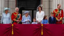 The Queen is flanked by several members of the royal family on the balcony of Buckingham Palace in London on Thursday. 