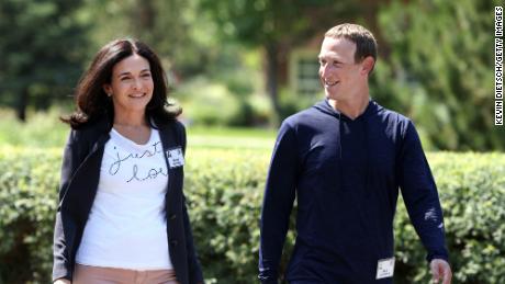 Mark Zuckerberg walks with Sheryl Sandberg after a session at the Allen &amp; Company Sun Valley Conference on July 08, 2021 in Sun Valley, Idaho. 