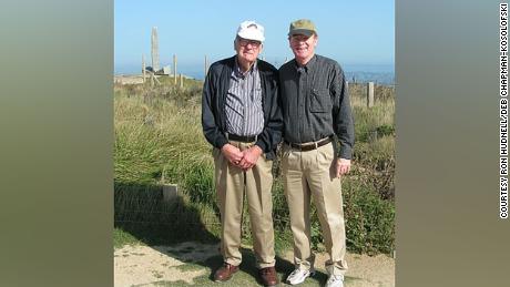 World War II Army Ranger James Hudnell and his son, Ron Hudnell, return to Pointe du Hoc in September 2006. 