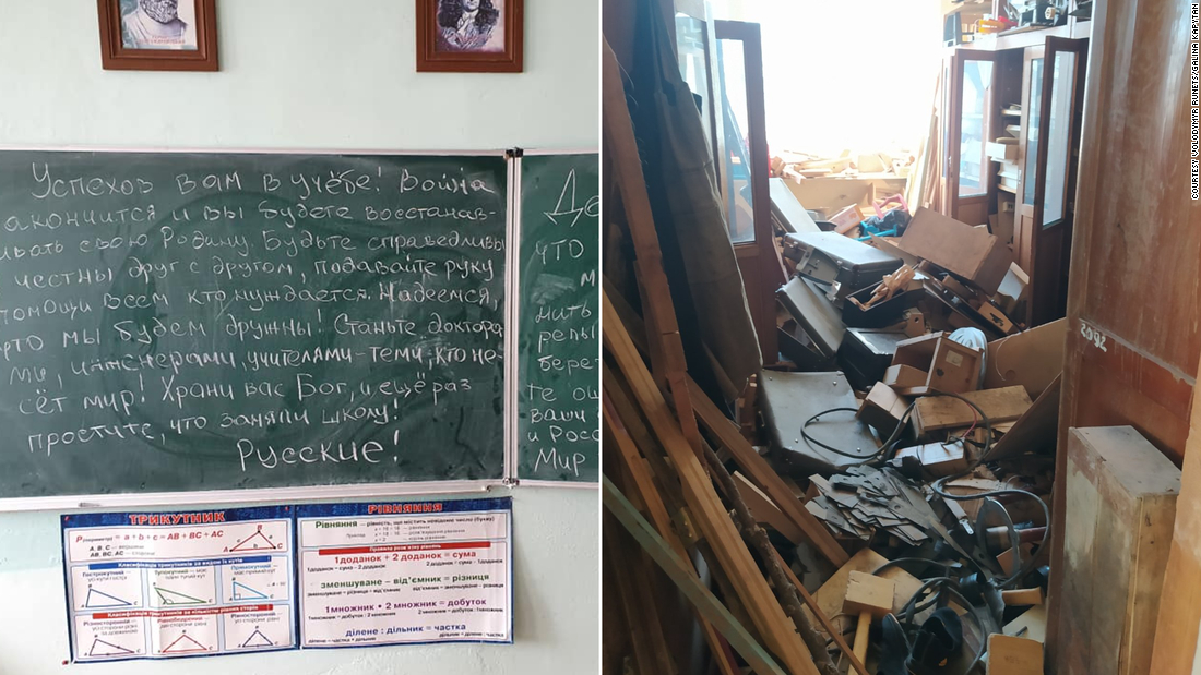 ロシア軍がウクライナの学校を崩した。 それから彼らは平和を促すメッセージを生徒に残しました。