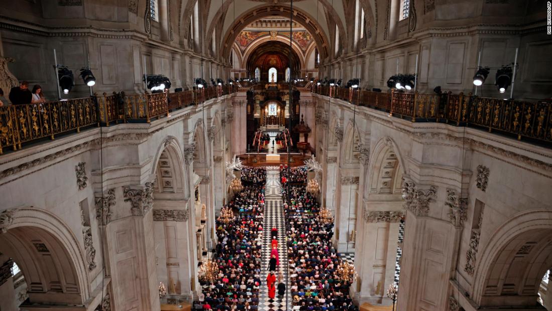 More than 400 people were invited to Friday&#39;s event recognizing the Queen&#39;s lifetime of service. The congregation included key workers, teachers and public servants as well as representatives from the Armed Forces, charities, social enterprises and voluntary groups, according to Buckingham Palace. London Mayor Sadiq Khan was among those in the audience.