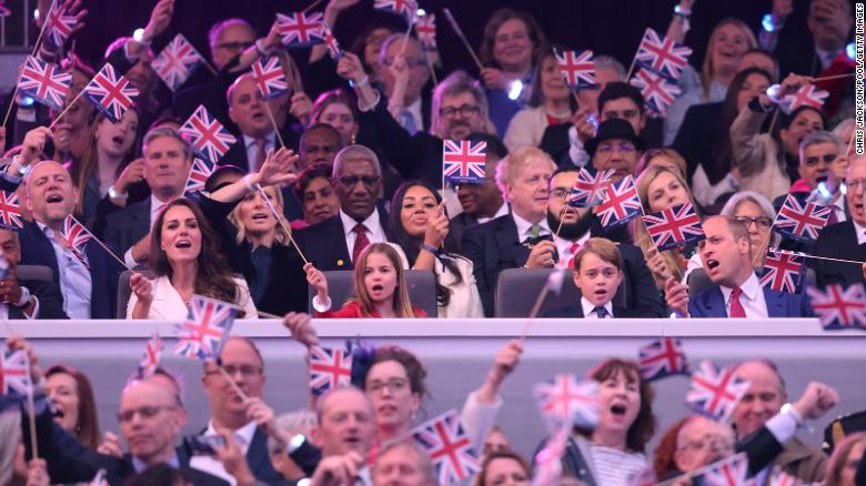 Members of the royal family at the jubilee concert on Saturday night. 