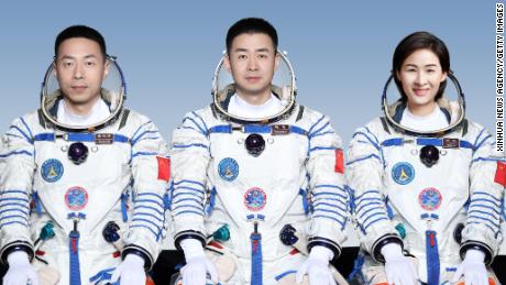 Chinese astronauts Cai Xuzhe, Chen Dong and Liu Yang who will carry out the Shenzhou-14 spaceflight mission.