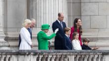 William and Katherine were pictured with their children George, Charlotte, Louis, The Queen, Charles and Camilla at Buckingham Palace during the Platinum Jubilee celebrations on June 5, 2022.
