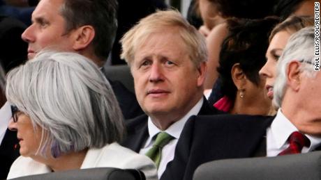 Britain&#39;s Prime Minister Boris Johnson reacts during Queen Elizabeth&#39;s Platinum Party, at Buckingham Palace, in London, Britain, June 4, 2022.  