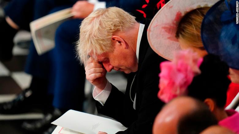 Britain&#39;s Prime Minister Boris Johnson at the National Service of Thanksgiving held at St Paul&#39;s Cathedral as part of celebrations marking the Platinum Jubilee of Britain&#39;s Queen Elizabeth II, in London, Friday, June 3, 2022. 