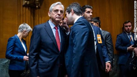 Attorney General Merrick Garland prepares to testify before the Senate Appropriations Subcommittee on Commerce, Justice, and Science on April 26, 2022.  