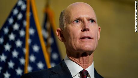 Sen. Rick Scott (R-FL) speaks during a news conference on Capitol Hill in Washington, DC, on February 16, 2022.