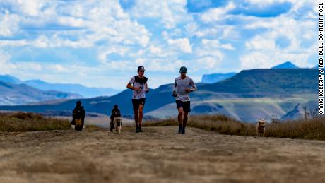 Ryan Sandes (left) and Ryno Griesel (right) during a leg of their Navigate Lesotho run.